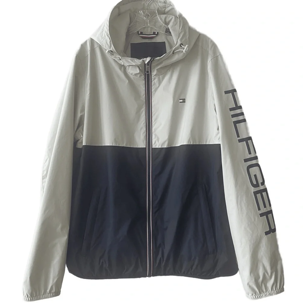 Hooded Rain Jacket Lightweight Colorblock Windbreaker Tommy Hilfiger Size Large